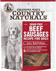 Grandma Mae's Country Naturals Grain Free Beef Sausages Chewy Dog Treats, 5 Ounces