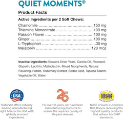 NaturVet Quiet Moments Calming Aid Dog Supplement, Helps Promote Relaxation, Reduce Stress, Storm Anxiety, Motion Sickness for Dogs (Quiet Moments, 180 Soft Chews)