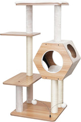 Petpals 44" High 5 Level Minimalist Large Cat Tower with Wooden Condo and Platforms, Natural Sisal Scratching Posts, Playful Toys,for Adult Cats (Beige)