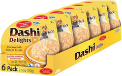 INABA Dashi Delights for Cats, Shredded Chicken with Bonito Flake Broth, 2.5 Ounce Cup, 6 Cups Total, Chicken with Cheese Recipe