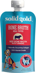 Solid Gold Beef Bone Broth for Dogs - Grain Free Dog Food Topper Rich in Collagen and Superfoods - Nutrient Dense Dog Gravy Topper for Dry Food - Promotes Gut Health and Hydration - Single 8-oz