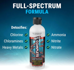 Fritz Complete – Concentrated Water Conditioner/Tap Water Dechlorinator, Instantly Detoxifies Chlorine, Chloramines, Heavy Metals, Ammonia, Nitrite/Nitrates, for Fresh and Saltwater