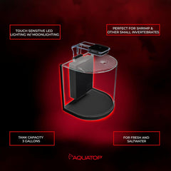 Aquatop Pisces Curved Bowfront Aquarium - 53GPH – Nano Semi-Circle Glass Aquarium Kit – Touch LED Light – Built-in Filter for Fresh & Saltwater