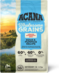 ACANA Wholesome Grains Limited Ingredient Diet Dry Dog Food, Duck & Pumpkin Recipe, Single Protein Duck Dog Food