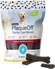 NaturVet ProDen PlaqueOff System Dental Care Bones for Dogs - Dog Breath Freshener & Plaque Remover - Dog Teeth Cleaning for a Healthy Mouth - Turkey Cranberry Flavor