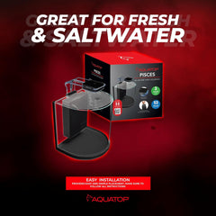 Aquatop Pisces Curved Bowfront Aquarium - 53GPH – Nano Semi-Circle Glass Aquarium Kit – Touch LED Light – Built-in Filter for Fresh & Saltwater