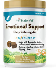 NaturVet Emotional Support Daily Calming Aid Dog Supplement - Helps Promote 24/7 Normal, Calm Behavior - for Dog Stress, Nervousness, Separation, Unwanted Behavior - 120ct Soft Chews