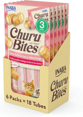INABA Churu Bites for Cats, Soft Baked Chicken Churu Filled Cat Treats with Green Tea Extract, 0.35 Ounces Each Tube, 18 Tubes Total (3 per Pack), Tuna with Salmon Recipe
