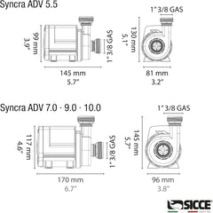 SICCE Syncra ADV 10.0 Water Pump 2700 GPH Italian Made Aquarium DC Return with Controller | Quiet, Submersible or External | Fish Tank, Sump, Pond, Freshwater and Saltwater Marine Use
