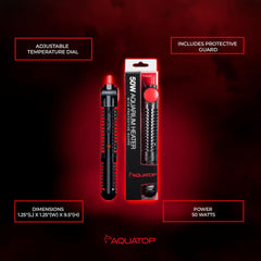 Aquatop Premier Glass Heater with Guard – Submersible for Fish Tanks Up to 13 Gallons – 68-93°F Adjustable Temp – Fresh & Saltwater Use