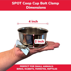 SPOT Coop Cup Bolt Clamp - Stainless Steel Hanging Bowl for Crates, Removable, Chew-Proof Pet Feeding Dish, Ideal for Birds, Parrots, Rabbits, Ferrets, Reptiles