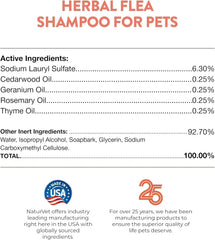 NaturVet Herbal Flea Pet Shampoo with Essential Oils – Helps Against Fleas, Insects – Deodorizing Dog Shampoo – Includes Rosemary, Cedarwood, Geranium, White Thyme Oils – 16 Oz.