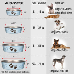 Loving Pets Bella Dog Bowls- Stainless Steel Dog & Cat Bowls - Spill Proof Dog Food Bowl, Cat Bowl, Puppy Essentials & Pet Supplies Great for Home & Travel