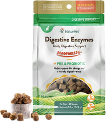 NaturVet Scoopables Cat Digestive Support - Digestive Enzymes for Cats with Probiotic - Supports Diet Change, Sensitive Stomachs & Healthy Digestive Tract - Salmon Flavored