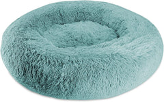 Arlee Donut Round Pet Dog Bed - Memory Foam - Calming Reduce Anxiety - Shaggy Vegan Fur - Assembled USA, Teal