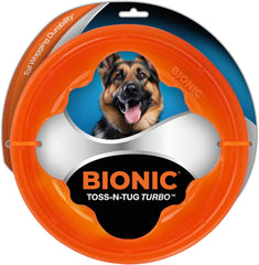 BIONIC Toss-N-Tug Turbo Dog Toy - High-Visibility Ultimate Three-in-One Dog Toy, Lightweight Design for Light Chewers