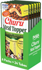 INABA Churu Meal Topper for Dogs, Complete & Balance, Creamy, Lickable Purée Dog Food Topper, 0.5 Ounce Tube, 24 Tubes (4 per Pack), Chicken with Pumkpin Recipe