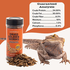 Fluker's Freeze Dried Soldier Worms, Ideal for Lizards, Reptiles, Birds, Fish, Hedgehogs, 1.7 oz