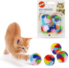 Ethical SPOT Kitty Yarn Puffs Colorful Woolen Yarn Cat Toy Contains Catnip 1.5" Pack of 4 Pet