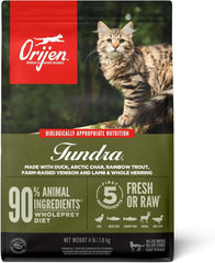 ORIJEN Tundra Dry Cat Food, Grain Free Cat Food for All Life Stages, WholePrey Diet, 4lb