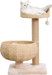 PetPals 3 Level Handwoven Paper Rope Cat Basket Bed and Perch with Scratching Post, Washable, Removeable Curshions, Playful Toy, for Indoor Cat, Light Brown
