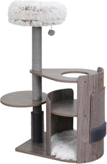 PetPals® Cullen Mid-Century 4-Level Cat Tower with Laminated Wood Frame, Recycled Paper Rope Scratching Posts, Sisal Mat, Soothing Massager, Sustainable Cat Furniture(Taupe)