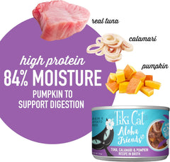 Tiki Cat Aloha Friends, Tuna, Calamari & Pumpkin, Grain-Free & High Moisture, Wet Cat Food for All Life Stages