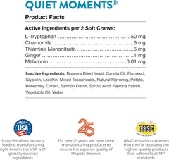 NaturVet –Quiet Moments Calming Aid for Cats Plus Melatonin – 60 Soft Chews – Helps Reduce Stress & Promote Relaxation – Great for Storms, Fireworks, Travel & Grooming