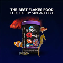 Cobalt Aquatics Marine Omni Flakes - Premium Fish Food with Squid, Salmon & Spirulina - Probiotics & Blue Flakes for Health & Vibrant Color