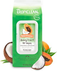 TropiClean Dog Wipes for Paws, Butt, Face, and Body, Anytime Cleaning and Deodorizing Pet Wipes