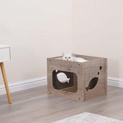 Petpals 2 in 1 Cat House with Corrugate Scratching Pad, Cozy pet Hideaway, Replaceable Scratching Pat, Cat Scratching Cardboard, Easy to Assemble,15x15x19 inches