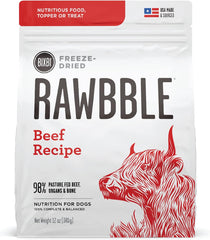 BIXBI Rawbble Freeze Dried Dog Food, Beef Recipe - 98% Meat and Organs, No Fillers - Pantry-Friendly Raw Dog Food for Meal, Treat or Food Topper - USA Made in Small Batches