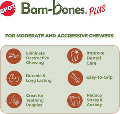 SPOT Bam-Bones Plus T-Bone, Bamboo Fiber & Nylon Dog Chew, Durable for Aggressive Chewers, Non-Splintering, for Adult Dogs & Teething Puppies Under 60lbs, Chicken Flavor
