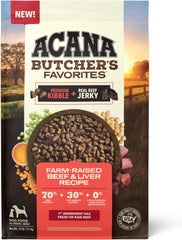 ACANA Butcher's Favorites Dry Dog Food, Farm-Raised Beef & Liver Recipe, Dry Kibble and Beef Jerky Pieces