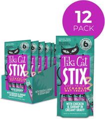 Tiki Cat Stix Mousse Treats, Single Serve Indulgent Lickable Treat or Dry Food Topper, Chicken and Shrimp in Creamy Gravy