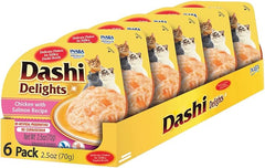 INABA Dashi Delights for Cats, Shredded Chicken with Bonito Flake Broth, 2.5 Ounce Cup, 6 Cups Total, Chicken with Salmon Recipe