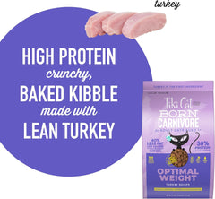 Tiki Cat Born Carnivore Optimal Weight, Turkey, Low-Calorie Grain-Free Baked Kibble to Maximize Nutrients, Dry Cat Food