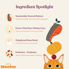 Made by Nacho Premium Dry Cat Food High Protein Kibble withFreeze Dried Pieces for Enhanced Nutrition and Flavor 4lb Bag (Sustainably-Caught Salmon, Whitefish & Pumpkin), Limited Ingredients