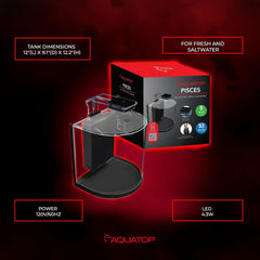 Aquatop Pisces Curved Bowfront Aquarium, 5-Gal Nano Tank – 53 GPH Flow Rate – Semi-Circle Glass Aquarium Kit with Touch Sensitive LED Light & Filter