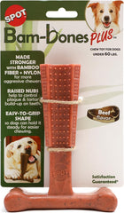 SPOT Bam-Bones Plus T Bone - Bamboo Fiber & Nylon, Durable Long Lasting Dog Chew for Aggressive Chewers – Great Toy for Adult Dogs & Teething Puppies Under 30lbs, Non-Splintering, Beef Flavor