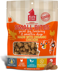 PLATO Small Bites Dog Treats, Natural Bite Sized Real Meat & Chicken Flavor, Grain Free & High in Protein, Air Dried Authentic Ingredients, 2 Calories Per Treat, Made in the USA