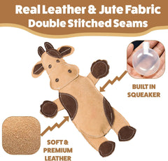 SPOT Dura-Fused Leather Barnyard Animals - Stuffed Dog Toy with Squeaker, Real Leather & Jute Fabric, for Light to Moderate Chewers, Great for Adult Dogs and Puppies - 11in, Assorted Styles, 1 Piece