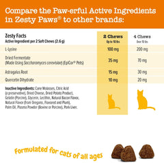 Zesty Paws Cat Allergy Relief - Anti Itch Supplement - Omega 3 Probiotics - Salmon Oil Digestive Health - Soft Chews for Skin & Seasonal Allergies - with Epicor Pets - Bacon - 60 Count