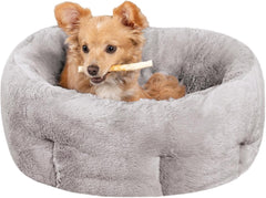 Furhaven 20" Round Self-Warming Pet Bed for Indoor Cats & Small Dogs, 100% Washable, For Pets Up to 20 lbs - Hi Lo Plush Luxe Faux Fur Cuddler - Gray, Small