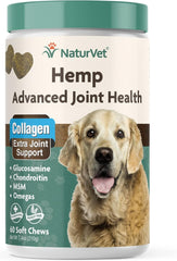 NaturVet Hemp Advanced Joint Health Dog Supplement Plus Hemp Seed – Helps Support Joint Health in Dogs – Includes, Collagen, Glucosamine, MSM, Chondroitin, Omegas – 60 Ct.