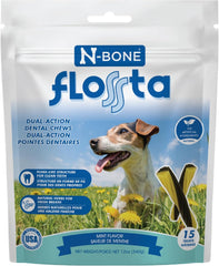 N-Bone FLOSSta Dental Chews for Dogs – Mint Flavor, No Dyes, Grain-Free, Breath Freshening, Plaque & Tartar Control, Digestible Teething Aid