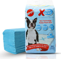 SPOT X Marks The Spot Extra Absorbent Puppy Pads with Adhesive Strips & Pheromones – Attracts Dogs to Center for Training & Potty