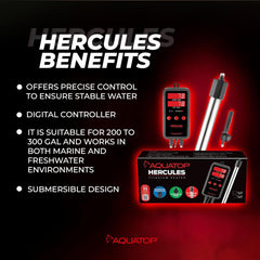Aquatop Hercules Titanium Heater with Digital Controller – for 300-Gallon Tanks – Adjustable Temperature – for Fresh & Saltwater Aquariums