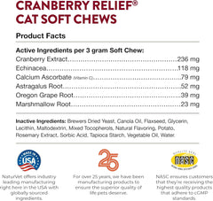 NaturVet Cranberry Relief Plus Echinacea for Cats, 60 ct Soft Chews, Made in The USA with Globally Source Ingredients
