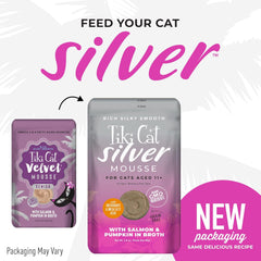 Tiki Cat Silver Mousse, with Salmon & Pumpkin in Broth, Silky Smooth Nutrient Rich Formulated for Older Cats Aged 11+